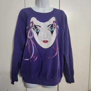 VTG 80s Pannill Hand Painted Sweatshirt XL Purple Pierrot Mask Harlequin USA
